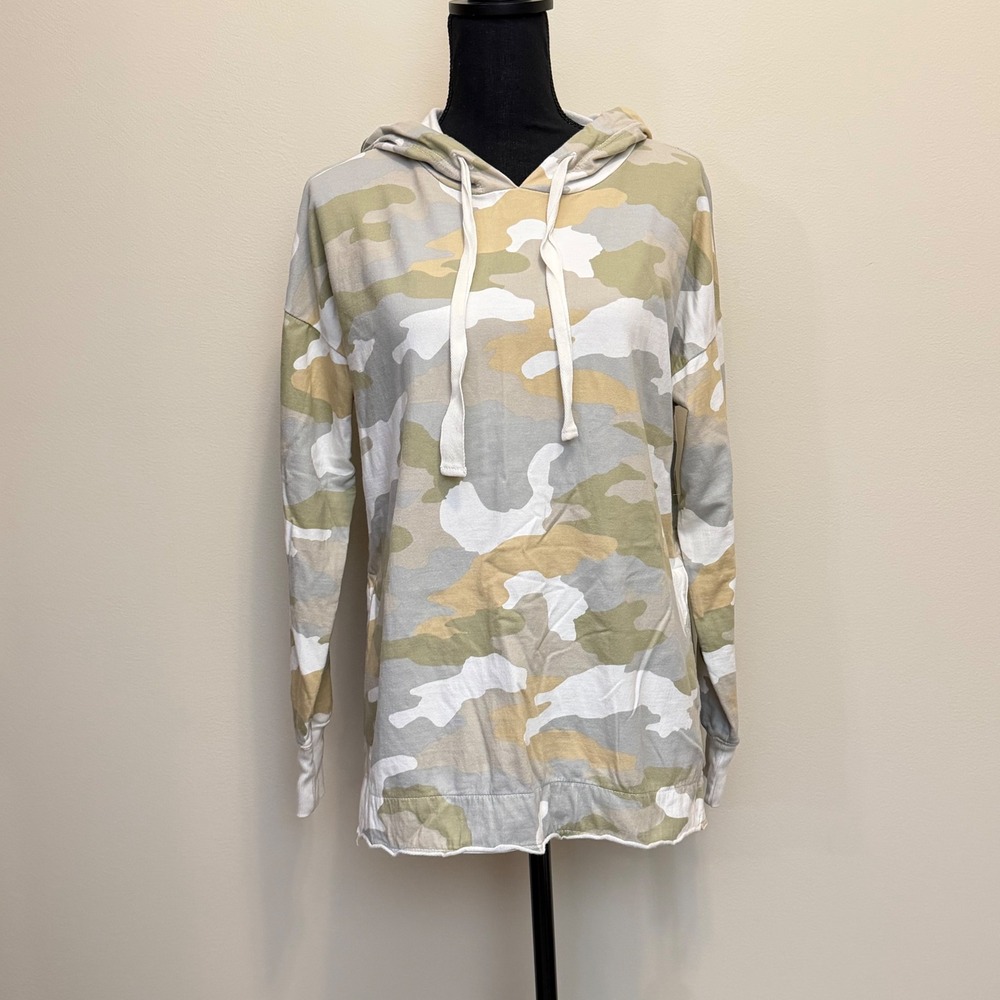 Aerie Camo Hoodie Womens XS Green Tan Camouflage French Terry Side Slit Pullover